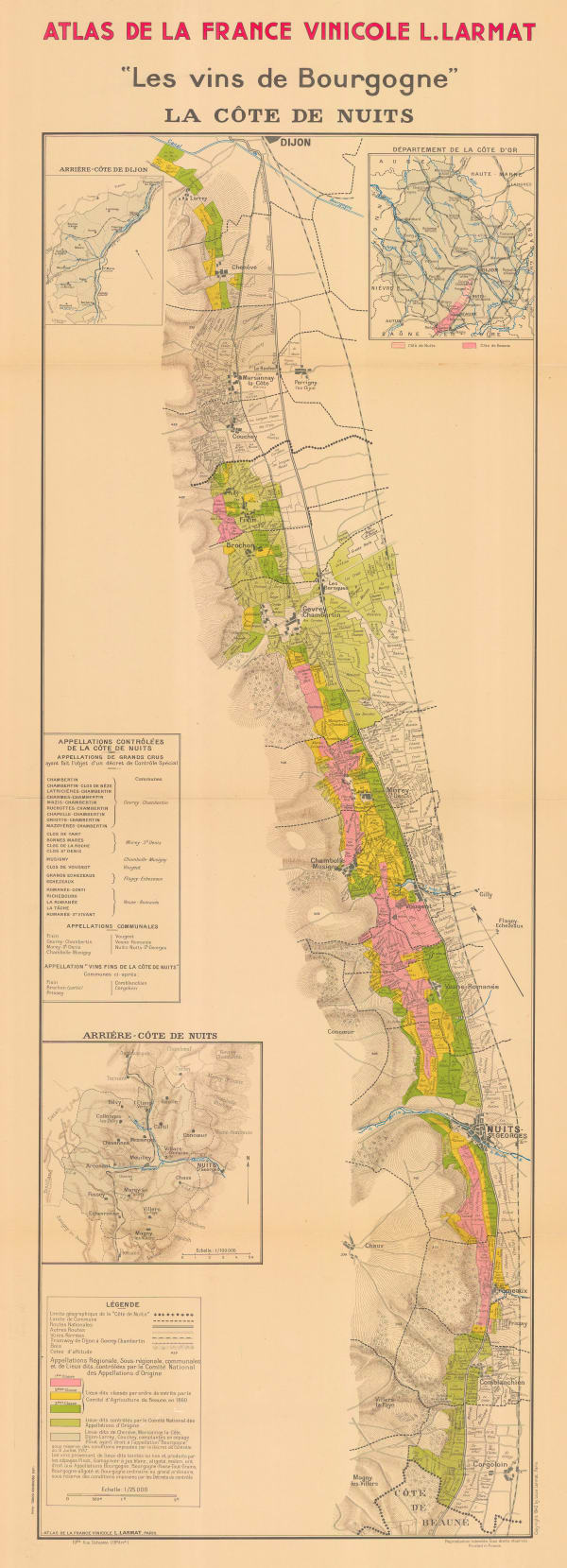 Louis Larmat, Burgundy Wine Map - La Côte de Nuits, 1942