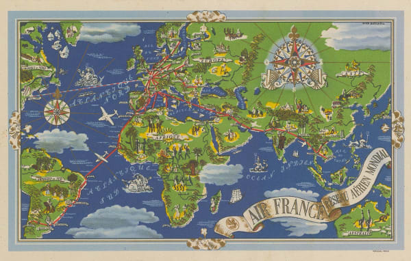 Air France, Postcard - Air France 'Reseau Aerien Mondial', 1937 c.