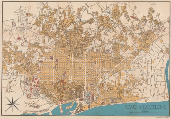 R. Dolcet, Vintage city plan of Barcelona, 1950 c.