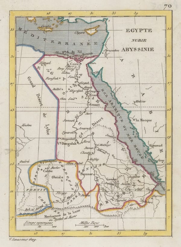 Victor Levasseur, Miniature map of north-eastern Africa, 1840 c.