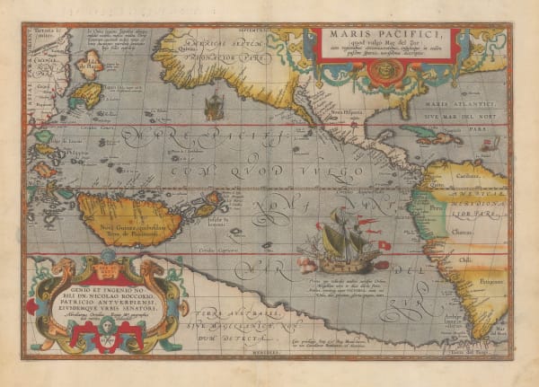 Abraham Ortelius, First printed map of the Pacific Ocean, 1592