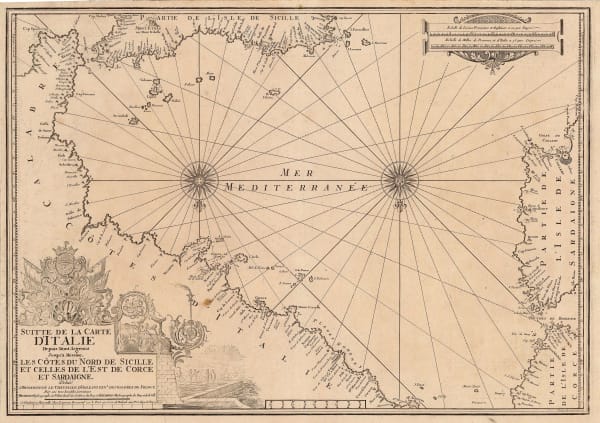 Henri Michelot and Laurent Brémond, Rare chart of the southwest coast of Italy, 1715