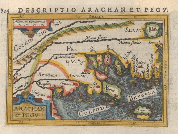 Petrus Bertius, Miniature map of Myanmar (Burma) and Thailand, 1616