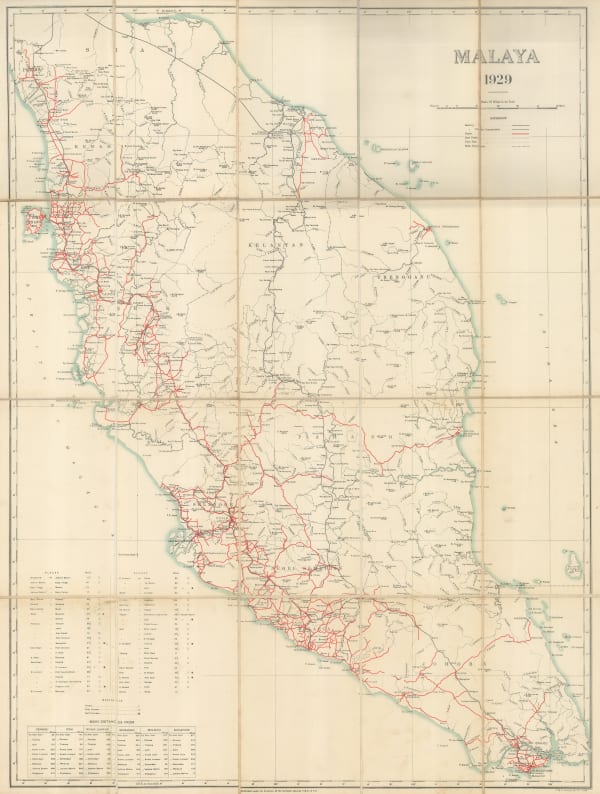 Fed. Malay States, Folding map of the Malay Peninsula, 1929