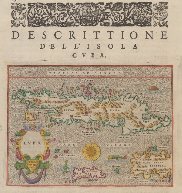 Tomaso Porcacchi, Miniature map of Cuba, 1576