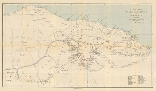 Royal Geographical Society (RGS), A Map of parts of Gharian, Tarhuna, and M'Salata (Tripoli), 1897