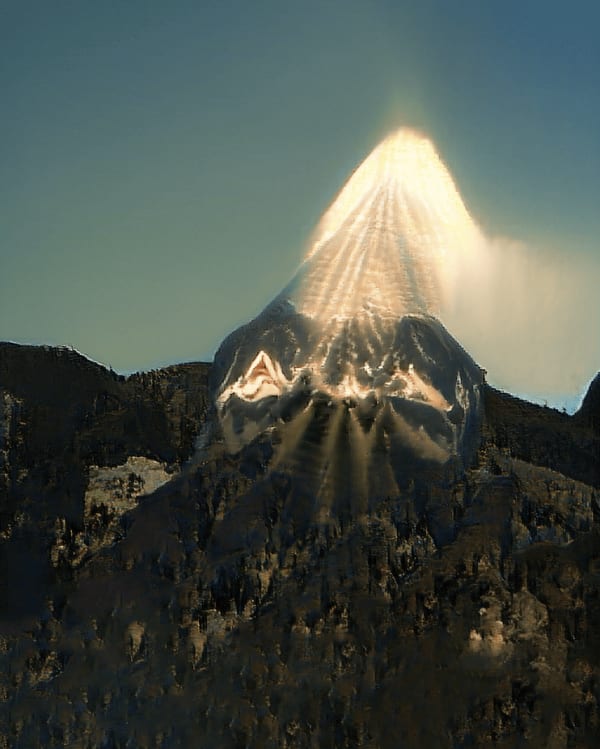 a mountain so massive it deflects the rays of the sun at daytime (attempt)