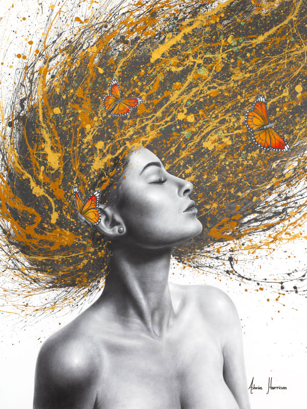 Ashvin Harrison, Her Pearl Earring & The Golden Butterflies (Hand Embellished Giclée), 2024