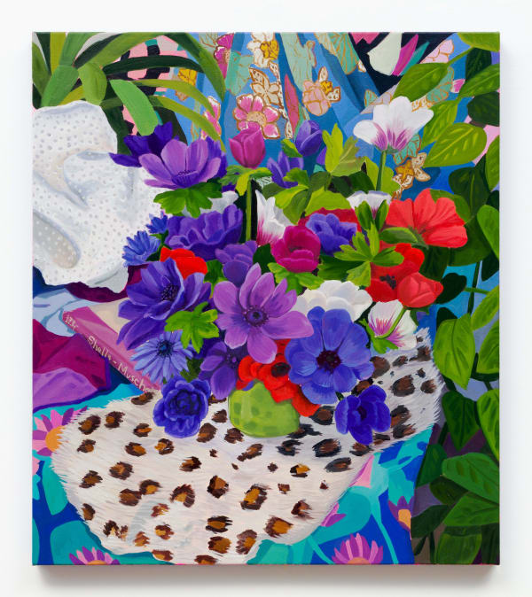 Anna Valdez, Anemones Bouquet on Faux Leopard Hide , 2024