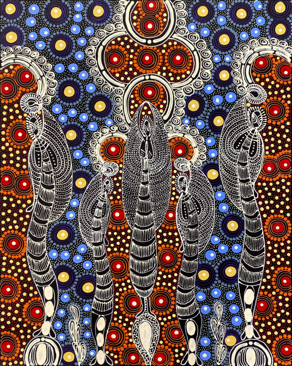 Dreamtime Sisters by Colleen Wallace, 2024, acrylic on canvas, 58 x 44.5 cm