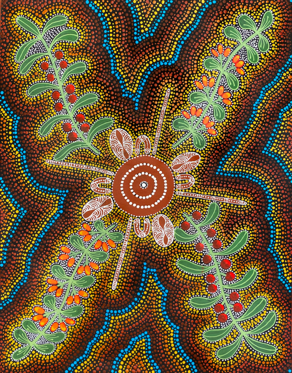 Women Collecting Wild Bush Fruits by Marie Ryder, 2024, acrylic on canvas