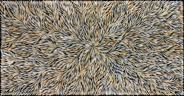 Bush Medicine Leaves by Patricia Kamara, 2025, acrylic on canvas, 60 x 120 cm