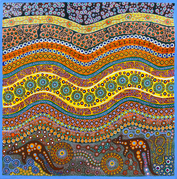 Two Men Hunting, Cooking Kangaroo by Eric Braedon Mbitjana