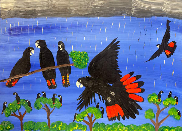 Red-bums flying in the thunderstorm by Kukula McDonald