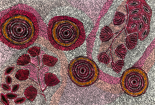Wangunu (Bush Damper Seed) by Alison Munti Riley, 2023, acrylic on Belgian linen, 60 x 90 cm