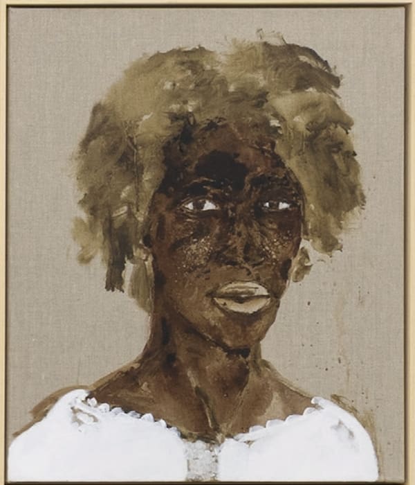 René Tavares “Pessoa” behind the veil #18, 2025 Natural pigment, acrylic, oil, stencil, charcoal on canvas 68 x 58 cm