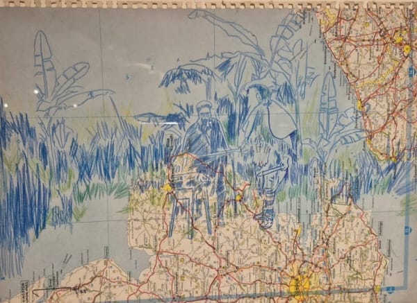 Eduardo Malé Terra Prometida #4, 2025 Acrylic on Michelin maps 40 x 50 cm