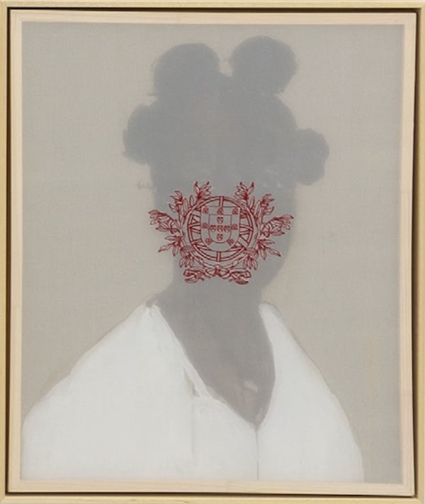 René Tavares “Pessoa” behind the veil #17, 2025 Natural pigment, acrylic, oil, stencil, charcoal on canvas 68 x 58 cm