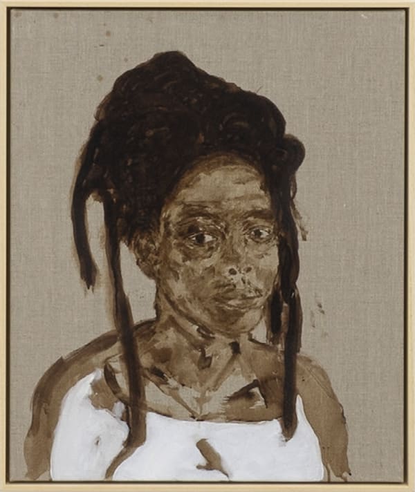 René Tavares “Pessoa” behind the veil #21, 2025 Natural pigment, acrylic, oil, stencil, charcoal on canvas 68 x 58 cm