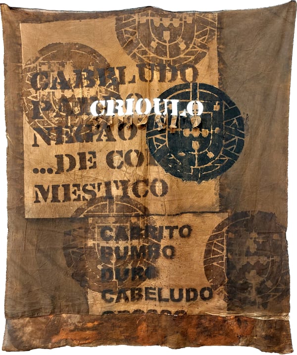 René Tavares Crioulo - Carruagem Lusa, 2023 Stencil and pigment on cloth 180 x 152 cm