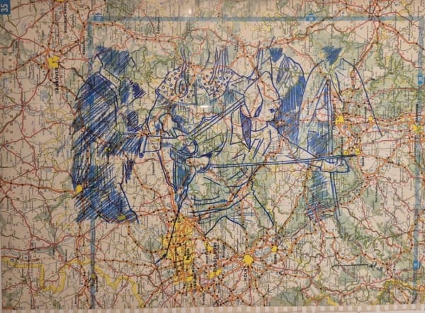 Eduardo Malé Terra Prometida #1, 2025 Acrylic on Michelin maps 40 x 50 cm