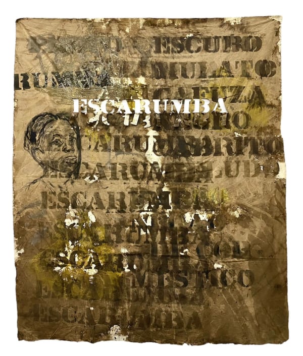 René Tavares Escarumba - Carruagem Lusa, 2023 Stencil and pigment on cloth 178 x 148 cm