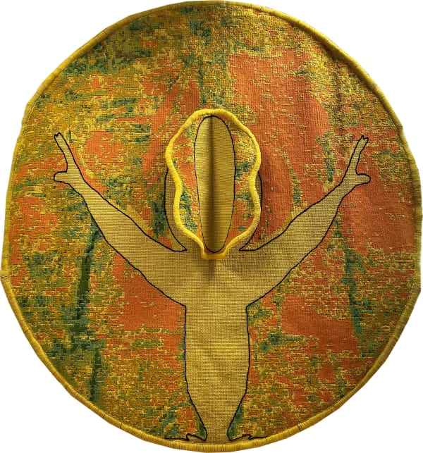Susana Cereja Helia, 2023 Tapestry in Arraiolos stitch + engine that rotates to see both sides Diameter 180 cm, 148000 stitches