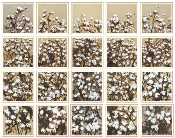 René Tavares African Garden, 2023 Pigment, acrylic and oil on Chinese rice paper 232 x 348 cm (total) // 58 x 58 cm (each-framed)