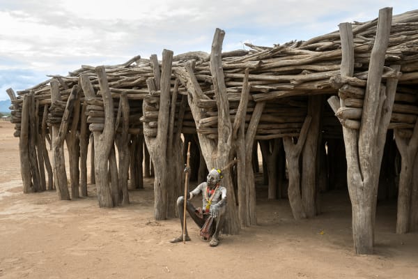Carol Beckwith and Angela Fisher, Kara Elder at Sacred House, Omo Valley, Ethiopia, 2013