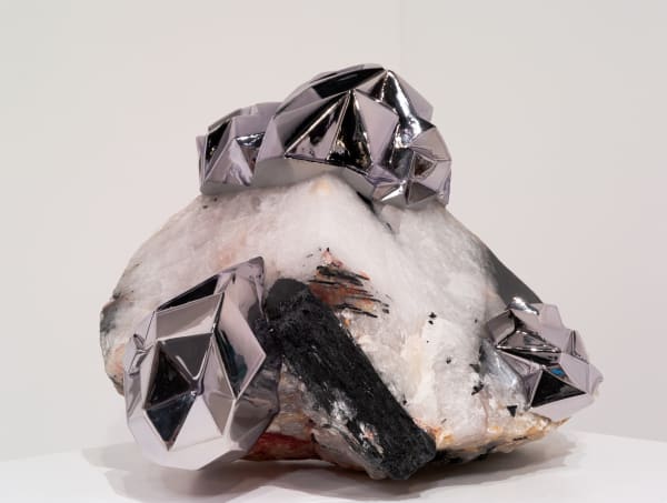 Abdus Salaam QNN (SiO₂ + AL), 2025 Toumalated Quartz and cast aluminium with Acrylic polymer and chemical spray chroming with clear coating 34 x 47 x 32 cm