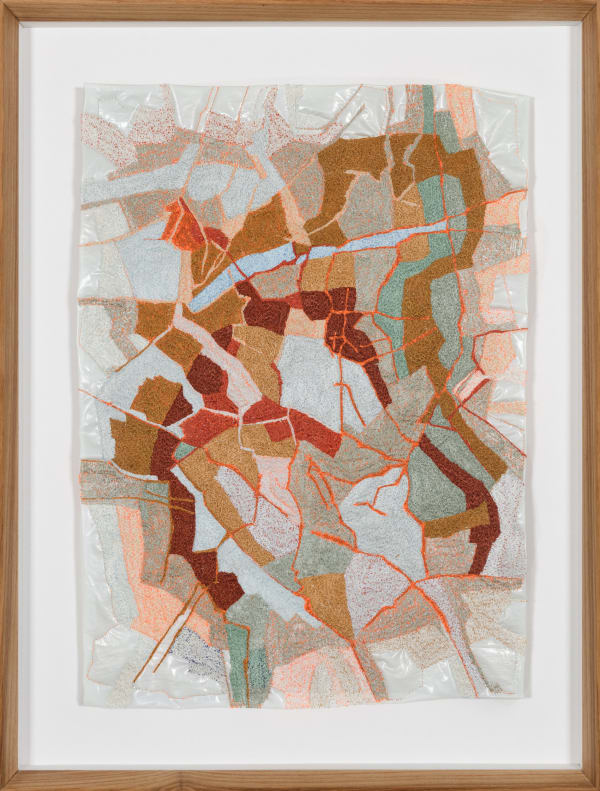 Amy Rusch A minds mapping VI, 2023 54 x 43 x 4,5 cm Found Plastic Bags and Thread