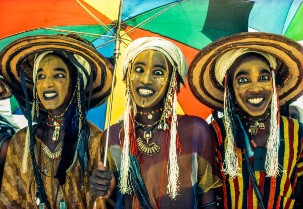 Carol Beckwith and Angela Fisher, Three Wodaabe Male Charm Dancers, Niger, 1981