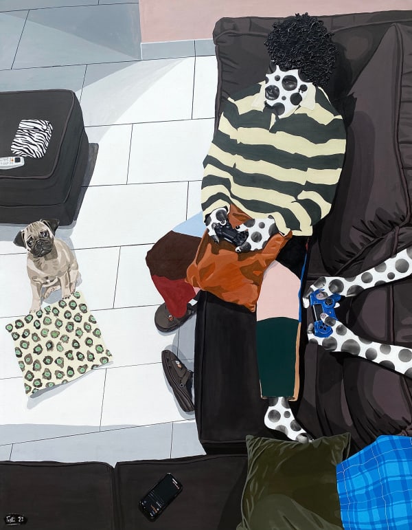 Talut Kareem Win some lose some, 2022 152 x 120cm Charcoal and acrylic on canvas