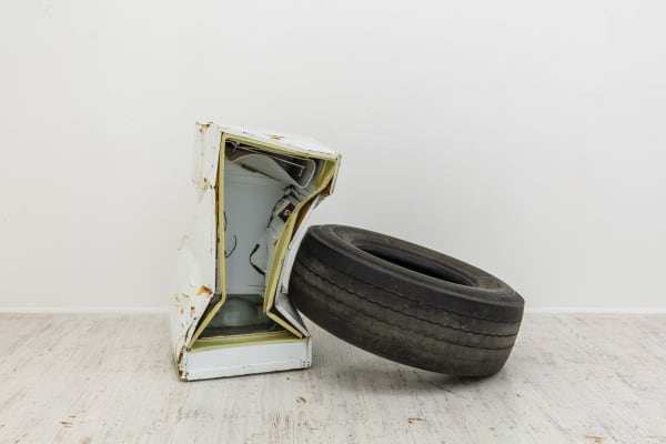 Jimmie Durham Two Friends Supporting Each Other, 2006 fridge, tire 118 x 107 x 42 cm