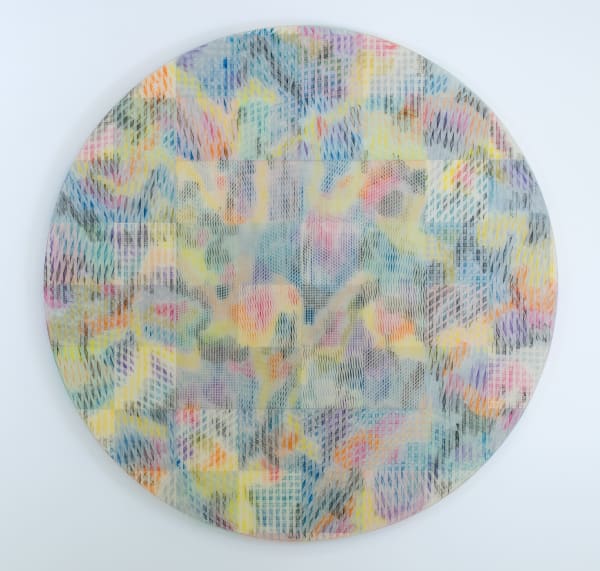 Erik Saglia Untitled, 2016 Spray paint, oil pastels, paper tape and epoxy resin on panel 250 x 250 x 6 cm