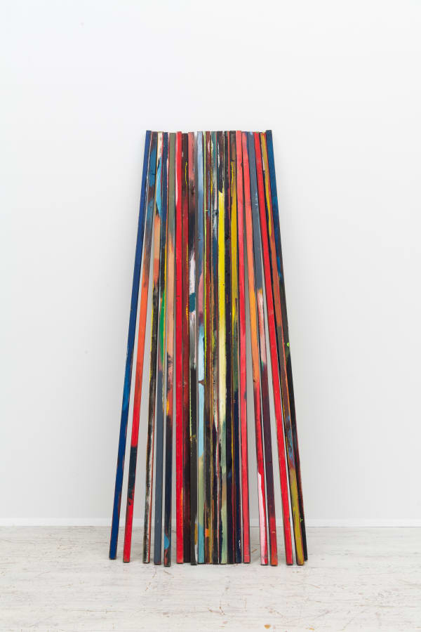 Andrea Kvas Untitled, 2012-2013 Wood (spruce), acrylics, house paint, enamel, cold asphalt, pigments, acrylic resin, flour, shellac, synthetic latex, polyurethane foam, acrylic silicone, bituminous sheath, clay, graphite 20 elements - 200 x 3 x 3 cm