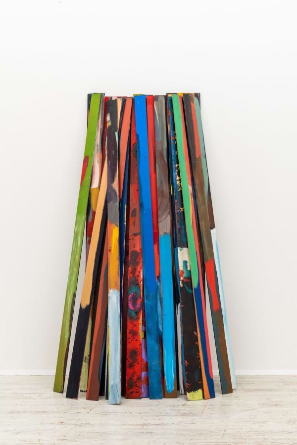 Andrea Kvas Untitled, 2012-2013 Wood (spruce), acrylics, house paint, enamel, cold asphalt, pigments, acrylic resin, flour, shellac, synthetic latex, polyurethane foam, acrylic silicone, bituminous sheath, clay, graphite 30 elements - 200 x 8 x 1 cm