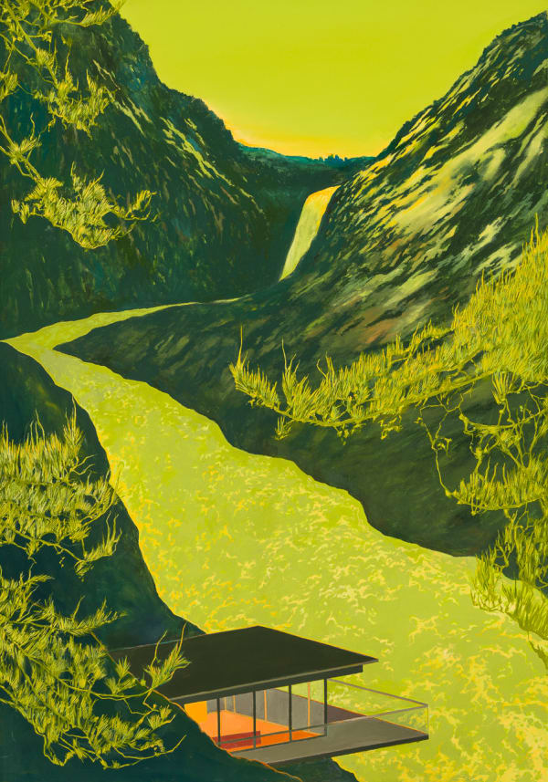 Teresa Lawler RI Distant City: The Retreat Above the Cascading River Oil on canvas 39 x 27 "