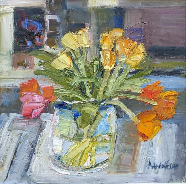 Alma Wolfson DA Studio Tulips Oil on canvas 16 x 16 "