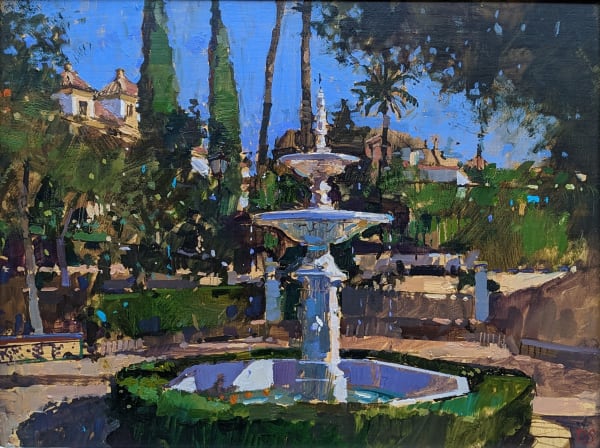 David Sawyer RBA Fountain, Murillo Gardens Oil on board 13 x 17 "