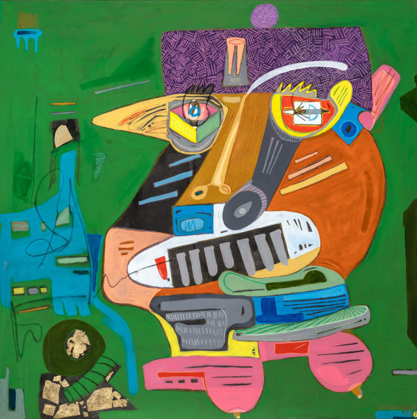 Thembalethu Manqunyana Cool Cat Mixed media on canvas 59 x 59 "