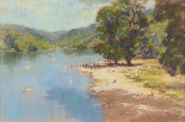 James Longueville RBSA PS River Parties, The Dordogne at Domme Pastel 15 x 23 "