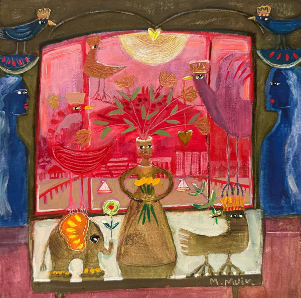 Morag Muir PAI RSW Lunar Love Acrylic on board 9 x 9 "