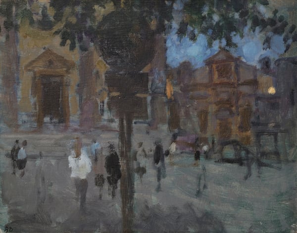 Bernard Dunstan RA, Sinalunga, Evening, (Piazza Giuseppe Garibaldi), 3/75