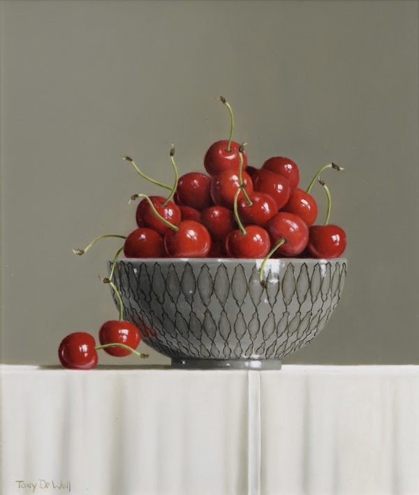 Tony de Wolf A Bowl Full of Cherries Oil on board 14 x 12 "