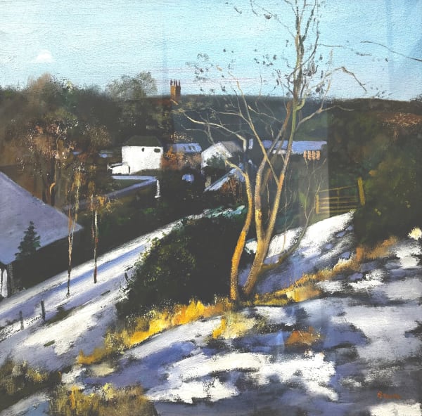 Davy Brown Galloway Village in Snow Oil on board 24 x 24 "