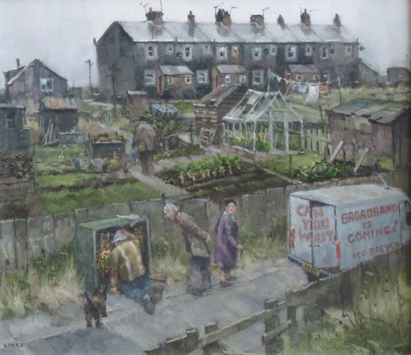 John Lines RBSA RSMA KAS Technolgical Advice Oil on canvas 15 x 17 "