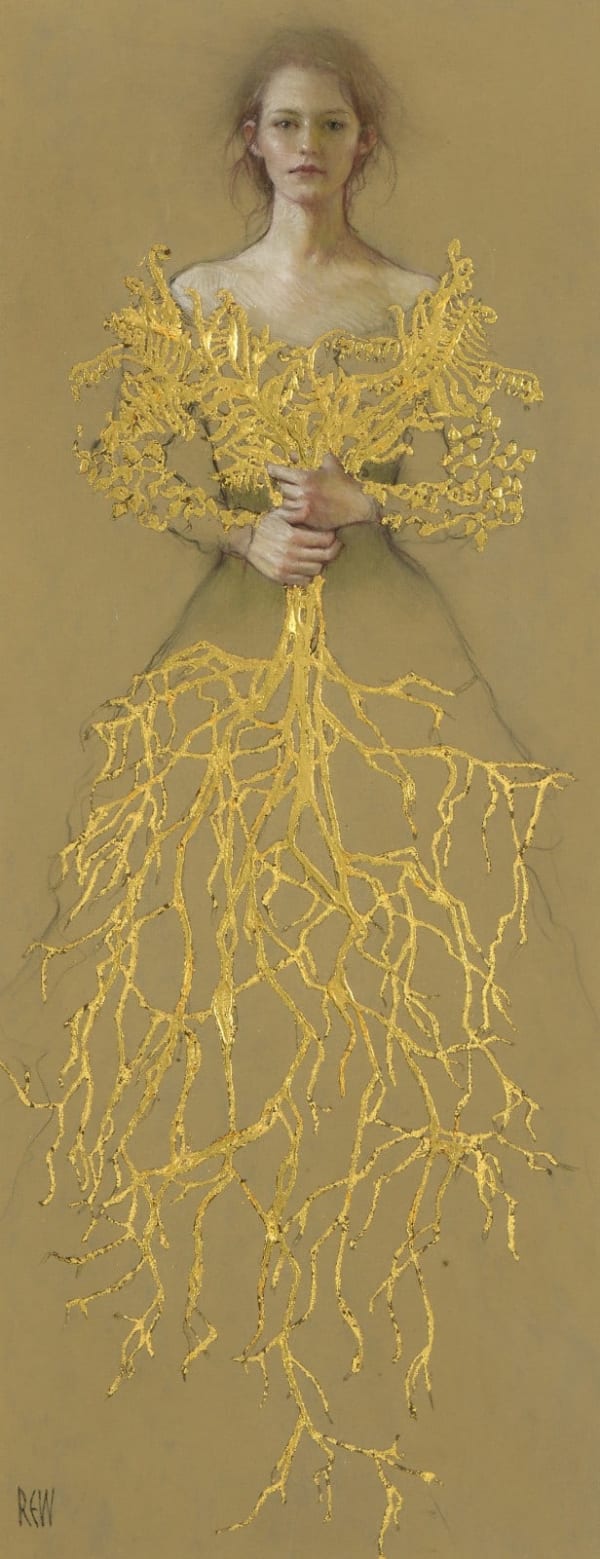 Stephanie Rew Elements - Earth Pastel & 24ct gold leaf on card 19.5 x 8.5 "