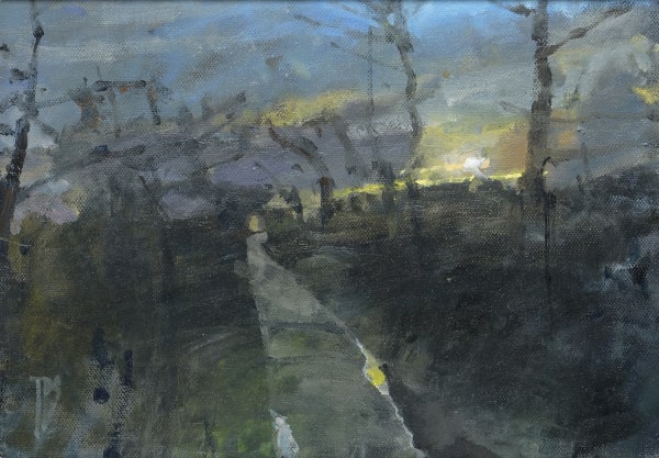 Tom Stevenson ROI Winter Afternoon in the Lanes Oil on canvas 8 x 11.5 "