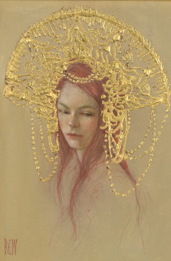 Stephanie Rew Glisten Pastel & 24ct gold leaf on card 7 x 4.75 "